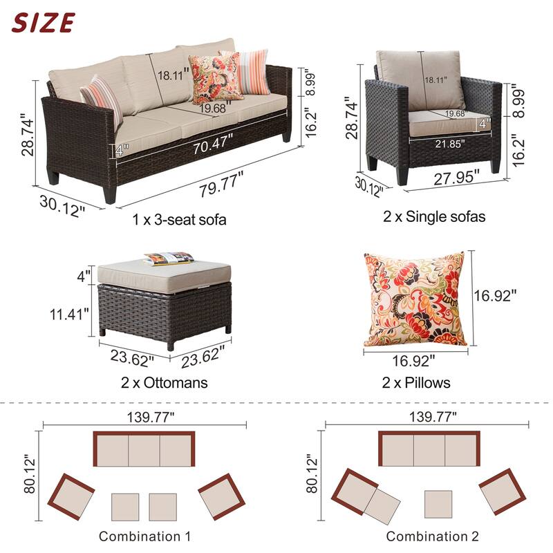 OVIOS Patio Furniture Wicker 5-piece Outdoor High-back Sectional Set