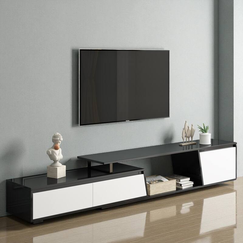 Modern 70.7''-107'' Extendable TV Stand for TVs up to 100'', Minimalist Rectangle Media Console with 2 Drawers & 1 Cabinet