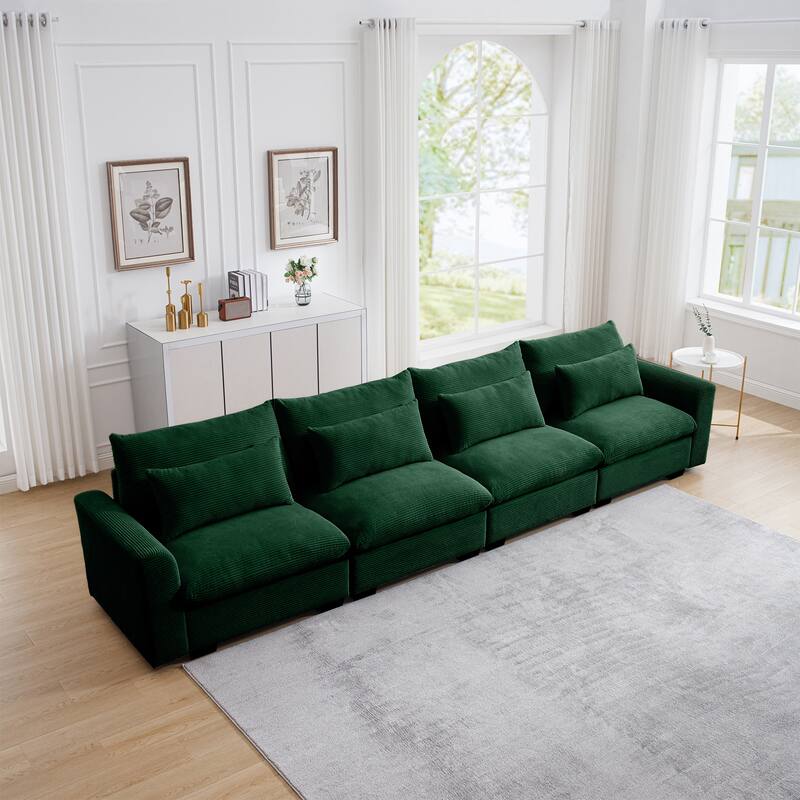 GDFStudio - Finnegan 4‑Seater Corduroy Sofa with 4 Waist Pillows