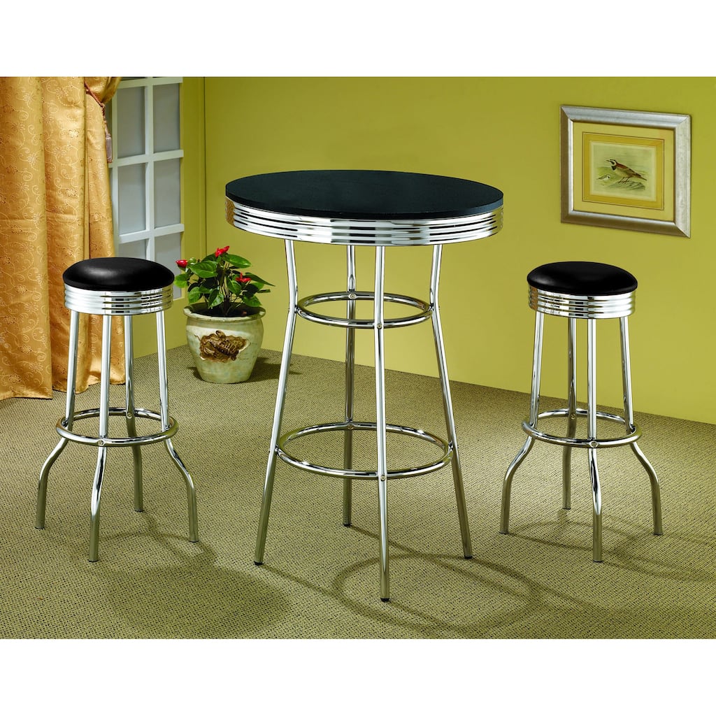 Midge Black 3-piece Round 1950s Bistro Pub Bar Table Set