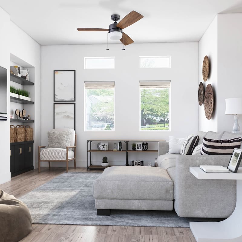 44" Honeywell Barcadero Matte Black Contemporary Indoor LED Ceiling Fan with Light, Pull Chain