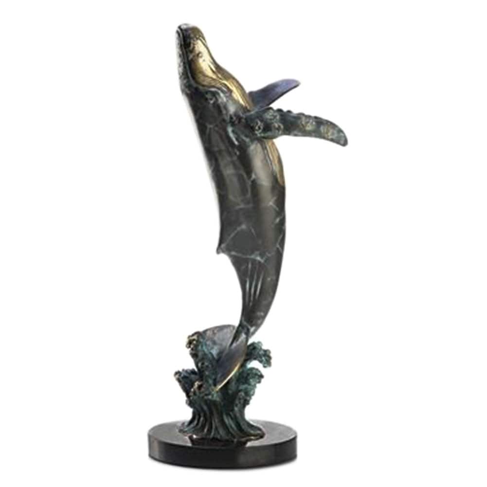Brass And Marble Leaping Humpback Whale Statue - 16 X 7 X 6 inches