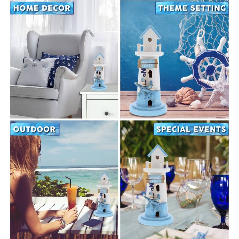 CoTa Global Blue Mist Lighthouse Decor with Ocean Blue Starfish - 8.5 Inch