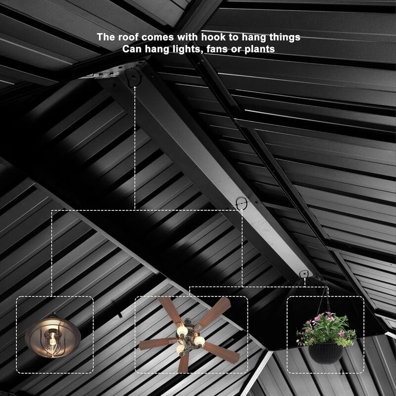 PURPLE LEAF Outdoor Galvanized Steel Full size Hardtop Gazebo Aluminum Frame Gazebo With Curtains