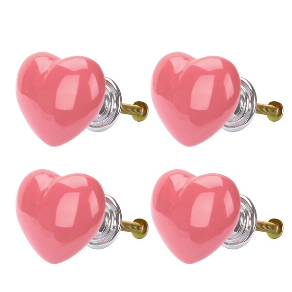 4pcs Ceramic Knobs Drawer Heart Shaped Pull Handle Furniture Door Cabinet Cupboard Wardrobe Dresser Replacement Pink