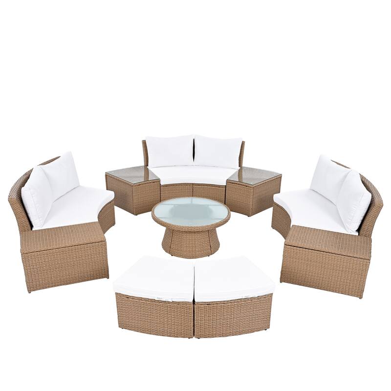 10-Piece Outdoor Sectional Half Round Patio Rattan Sofa Set
