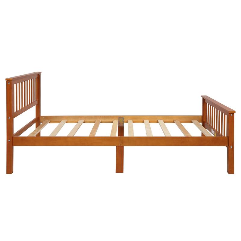 Wood Platform Bed Twin Size Slat Bed Frame with Fence-shaped Hollow Headboard, Footboard and Solid Wood Slat Support