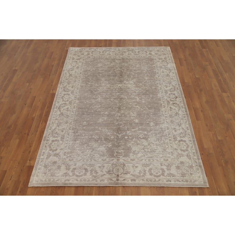 Hand Knotted Oriental Viscose Silk Carpet Modern Abstract Beige & Ivories Abstract Area Rug - 7' 4'' X 5' 3''
