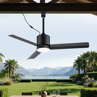 42 Inch Outdoor Ceiling Fan with Light, Dimmable LED, Reversible DC Motor, 6-Speed Remote Control, Matte Black Patio Fan