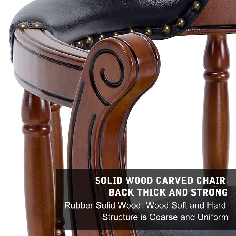 Leather Upholstered Wooden 360 Degrees Swivel Barstool with Back