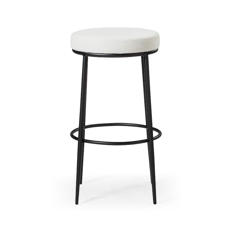 HomeRoots 31" White and Black Fabric and Metal Backless Bar Height Bar Chair