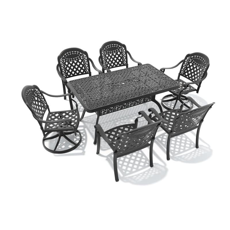 7-Piece Outdoor Dining Set with 1 Table and 6 Chairs, All-Weather Aluminum Outdoor Patio Sets