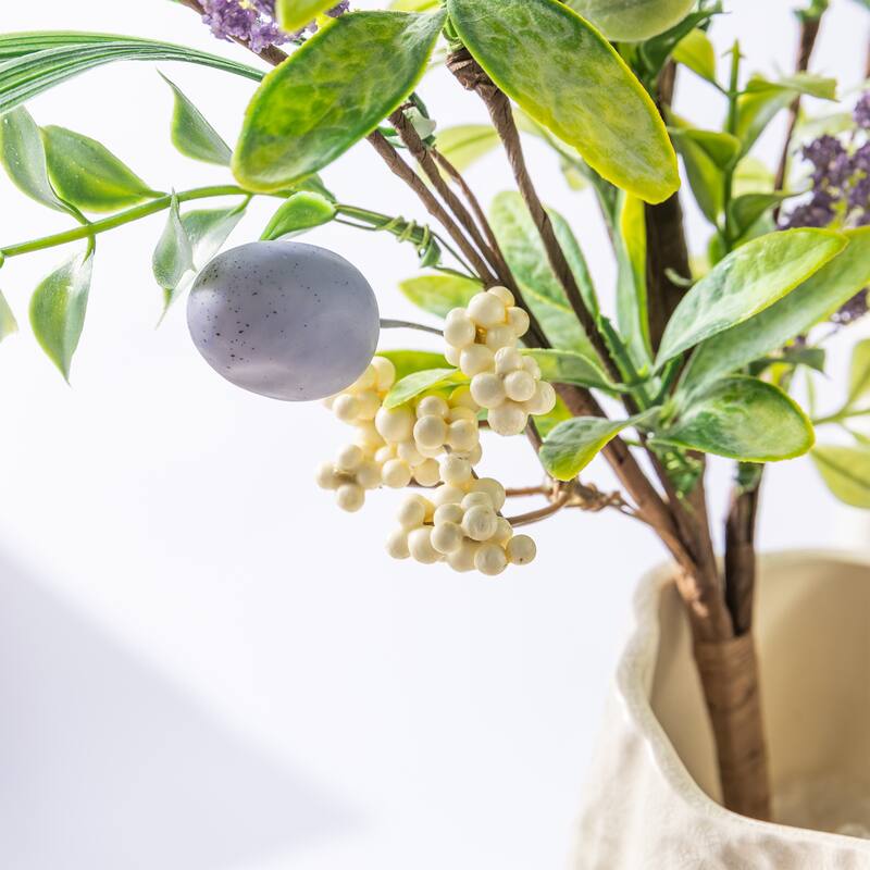 Glitzhome 28"H Set of 2 Easter Eggs Lavender Berries Leaves Picks