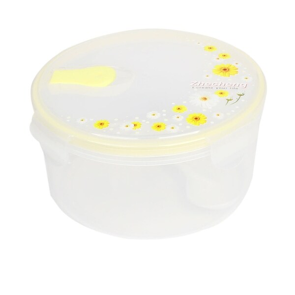 Unique Bargains Plastic Yellow Flower Print Lunch Box Food Holder Microwave Oven Cookware