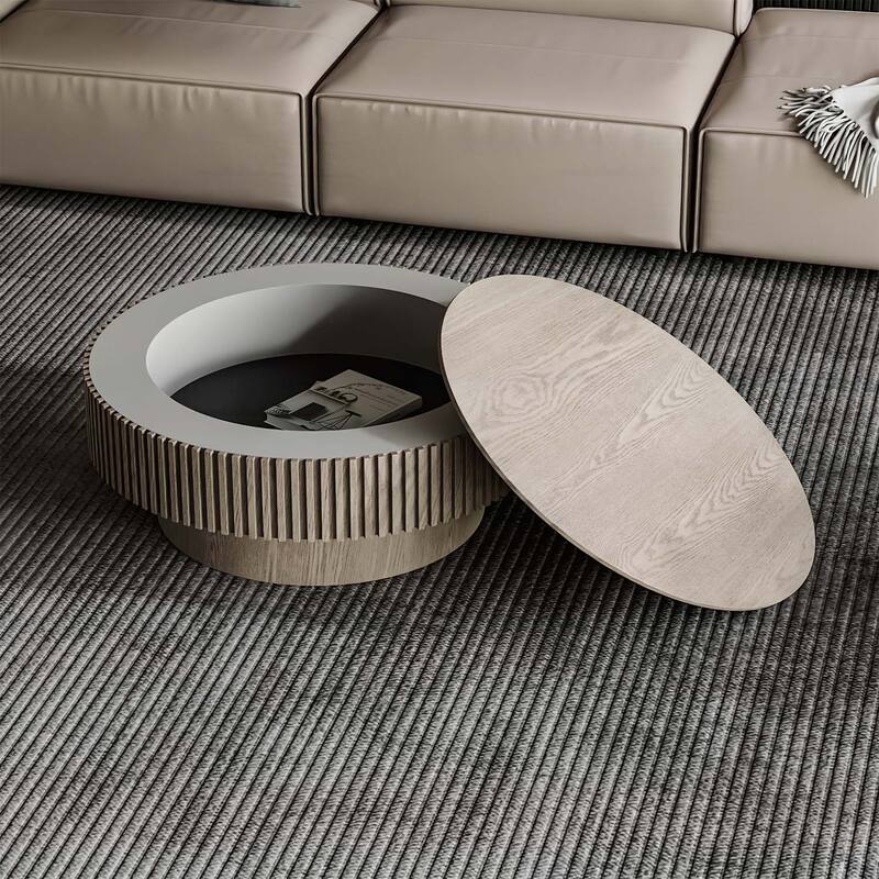Modern Round Coffee Table with Storage - Grey