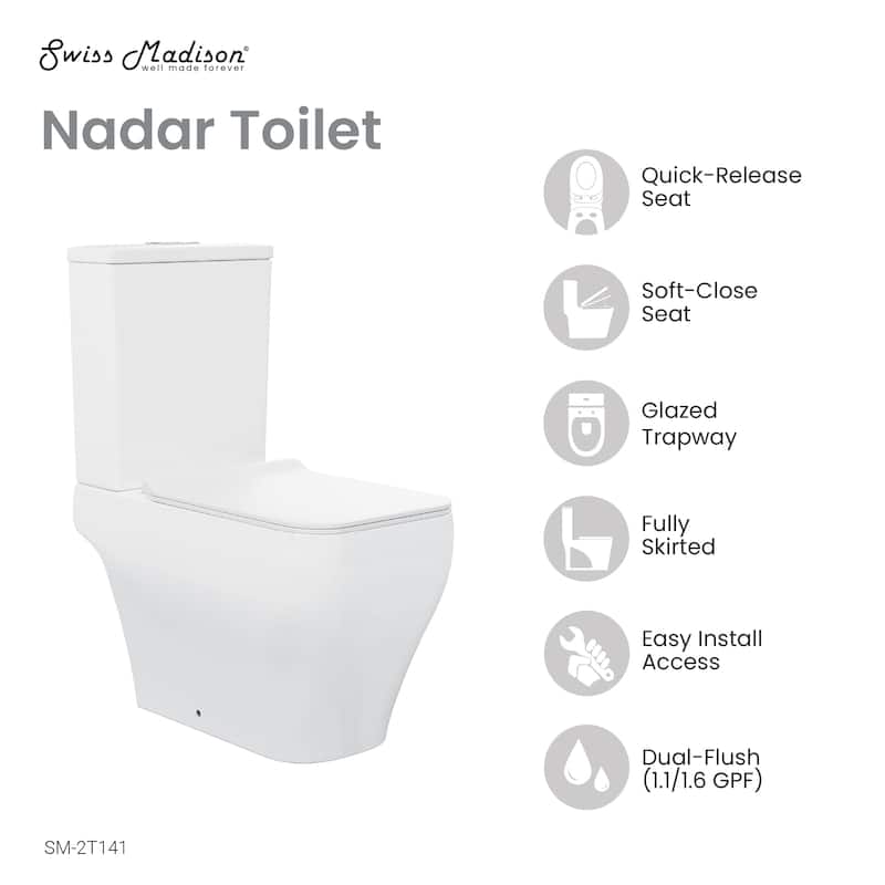 Nadar Two-Piece Square Toilet Dual-Flush 1.1/1.6 gpf - 25.59" x 14.171" 31.5"