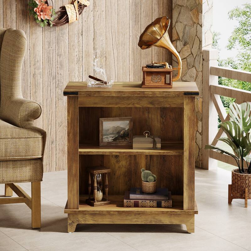 Farmhouse 3-Tier Side End Table with Storage Shelves for Living Room - Rustic Brown-1 PC
