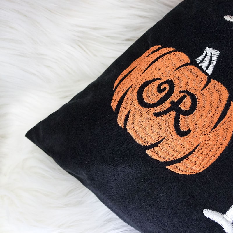 Trick or Treat Halloween Pumpkin Velvet 14"x 20" Black Throw Pillow with Insert