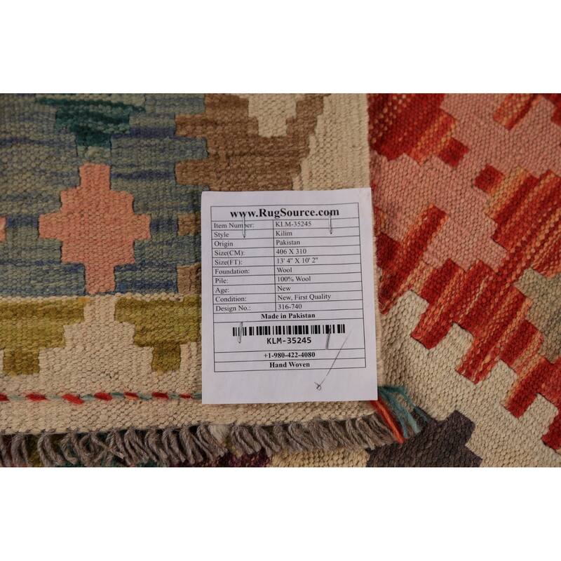 Kilim Oriental Rug Flatweave Reversible Multi-Color Wool Carpet - 10'2"x 13'4"