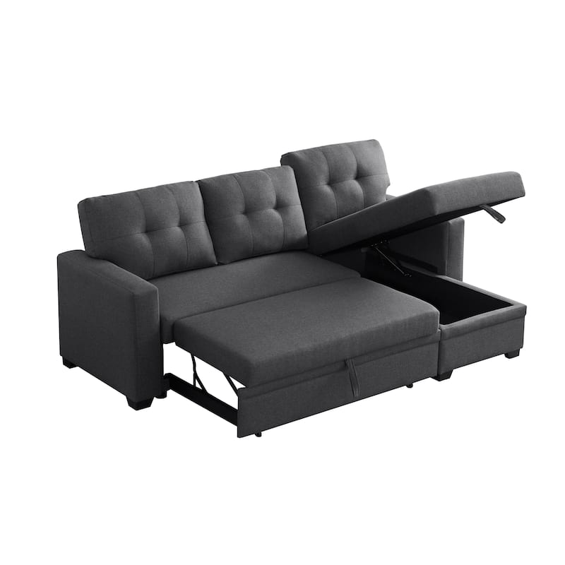 Upholstered Pull Out Sectional Sofa with Chaise - 82"W x 53"D x 34.5"H - Dark Grey