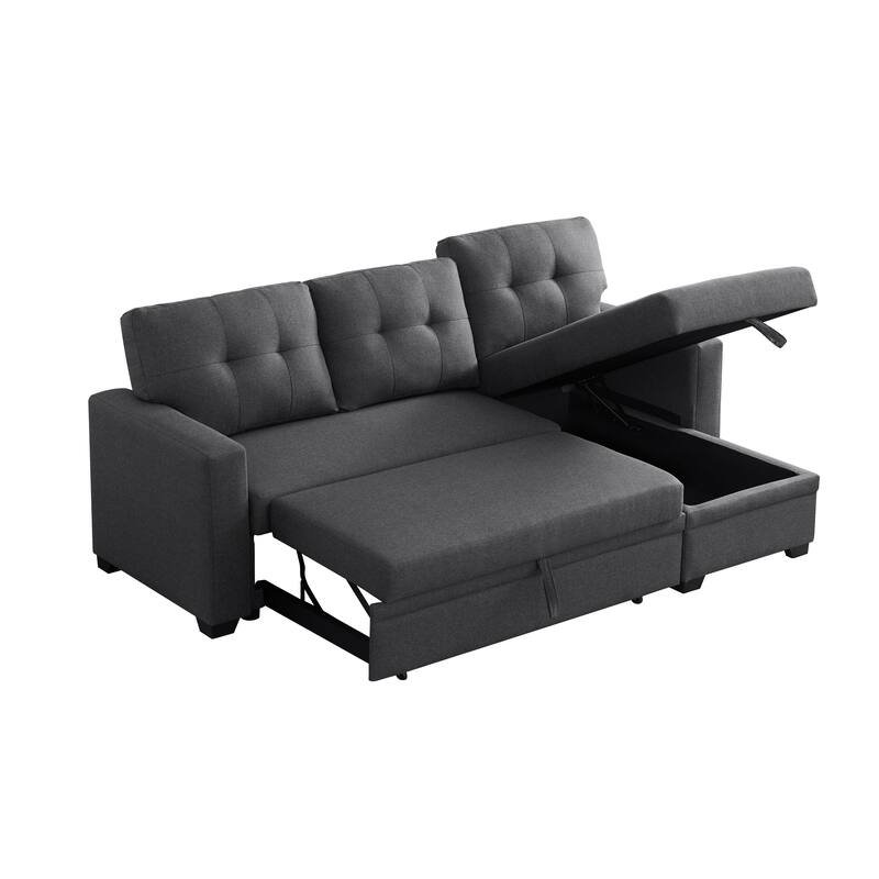 Upholstered Pull out Sectional Sofa with Chaise - Dark Gray