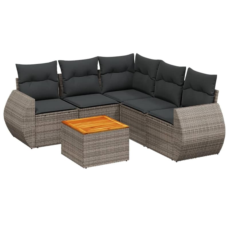 vidaXL Patio Sofa Set with Cushions Outdoor Furniture 6 Piece Poly Rattan - 21.7 x 21.7 x 14.6