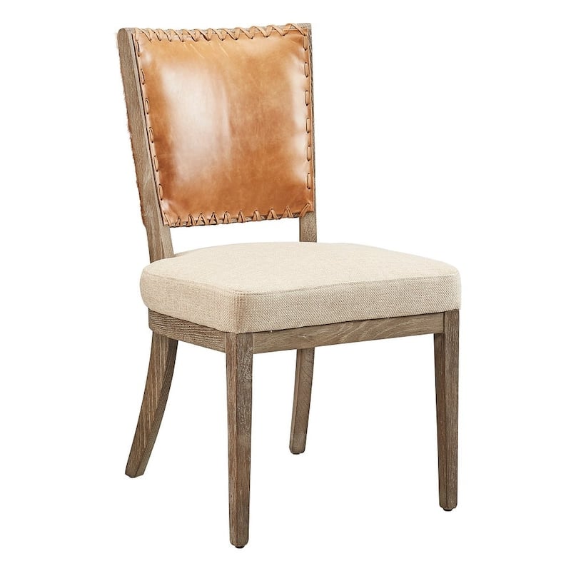 Austin Hair On Hide Leather & Linen Side Chair with Oak Frame