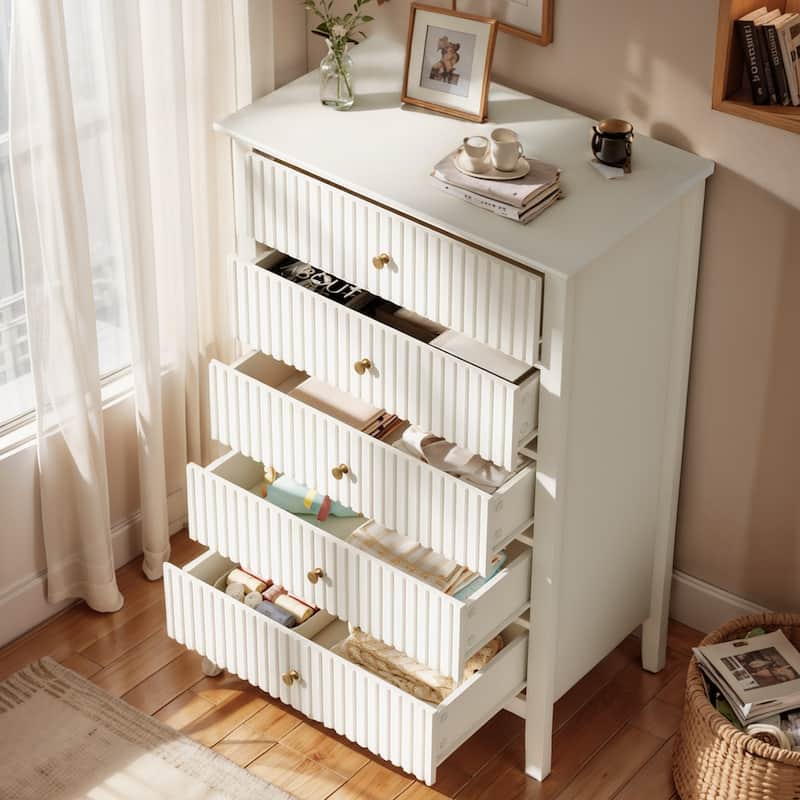 Elegant 5-Drawer Dresser Antique White for Bedroom