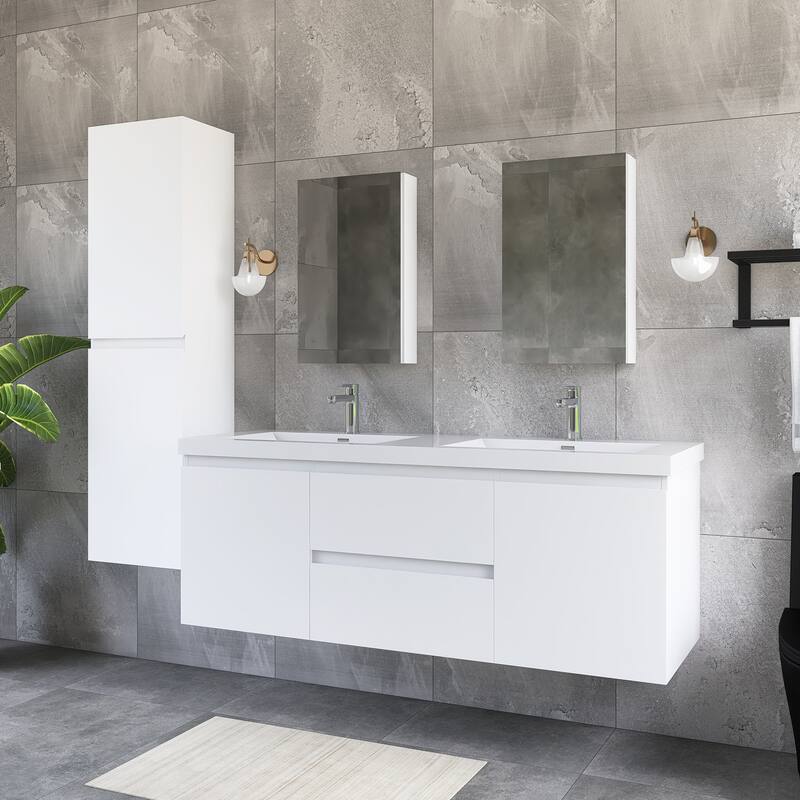 60'' Double Bathroom Vanity Set With Resin Top - 58.5'' x 19.5'' x 22.5''