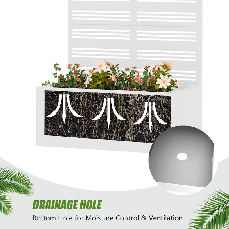 Metal Galvanized Planter Box with Trellis Privacy Screen Lockable Wheels