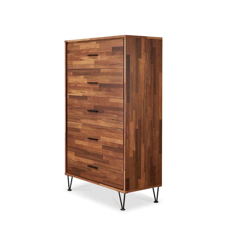5-Drawer Solid Wood Vertical Chest, Modern Wooden Chest of Drawers with Spacious Storage Space for Bedroom, Lliving room