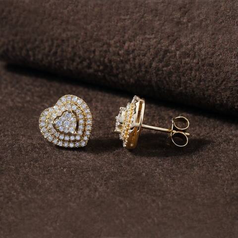 De Couer 10K Yellow Gold 1/3ct TDW Diamond Heart Shape Earrings