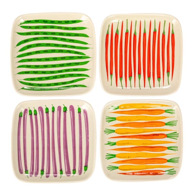 Stoneware Plate with 4 Vegetable Styles - 5.9"L x 5.8"W x 0.8"H