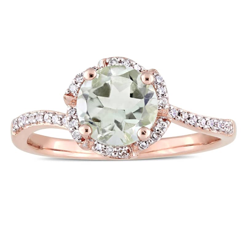 Miadora Green Amethyst and 1/10ct TDW Diamond Floral Halo Ring 14k Rose Gold - Purple