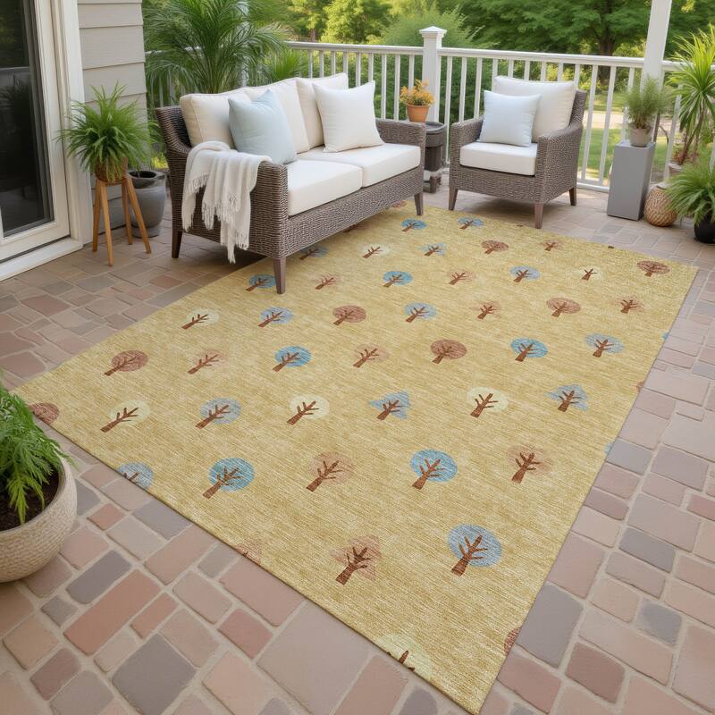 Machine Washable Indoor/ Outdoor Modern Mulvane Chantille Rug - Gold - 10' x 14'