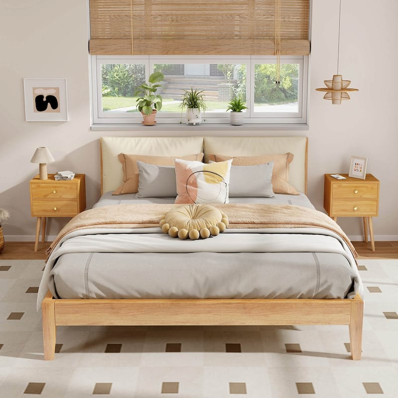 Costway 2PCS Mid-century Modern Nightstand with 2 Drawers Solid Wood