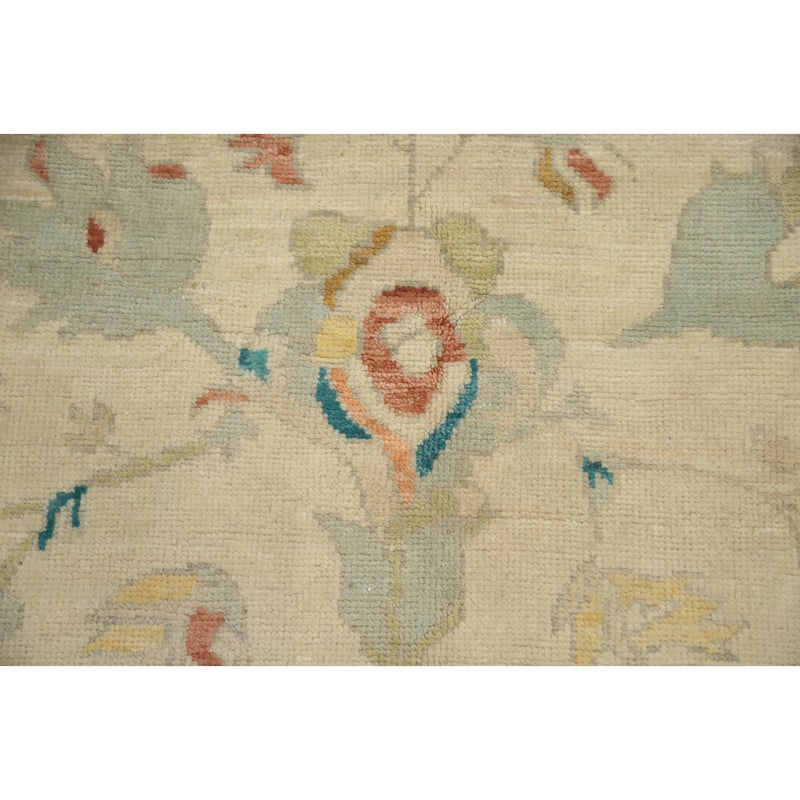 Hand Knotted Oriental 100% Wool Carpet Transitional Floral Green Oushak Area Rug - 14' 10'' X 9' 4''