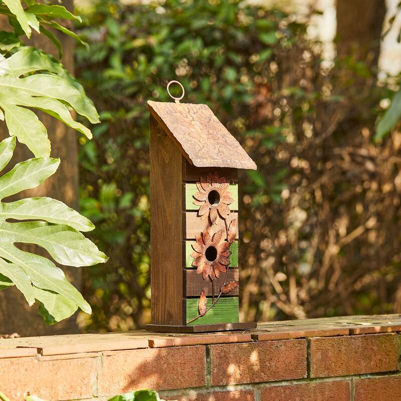 Glitzhome Hanging Distressed Solid Wood Birdhouse