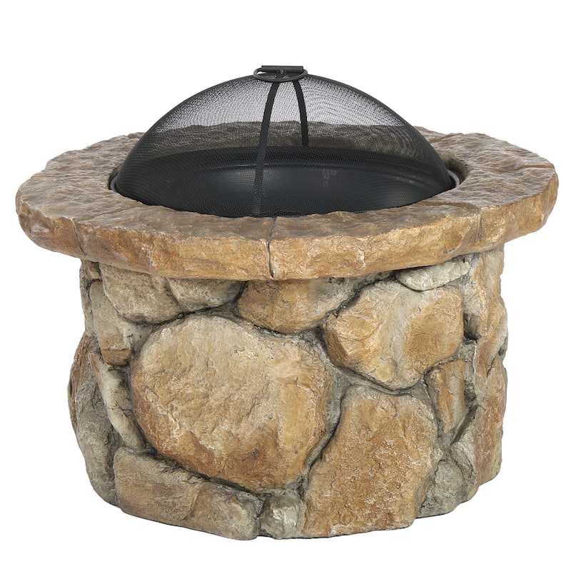 Micah Outdoor Natural Cement Lightweight Concrete Wood Burning Fire Pit by Christopher Knight Home