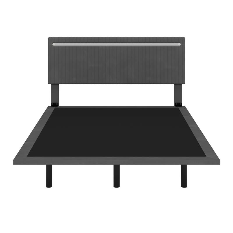 Full Size Modern Upholstered Floating Bed Frame with RGB LED Lights, Adjustable Headboard, Velvet Fabric, No Box Spring Needed
