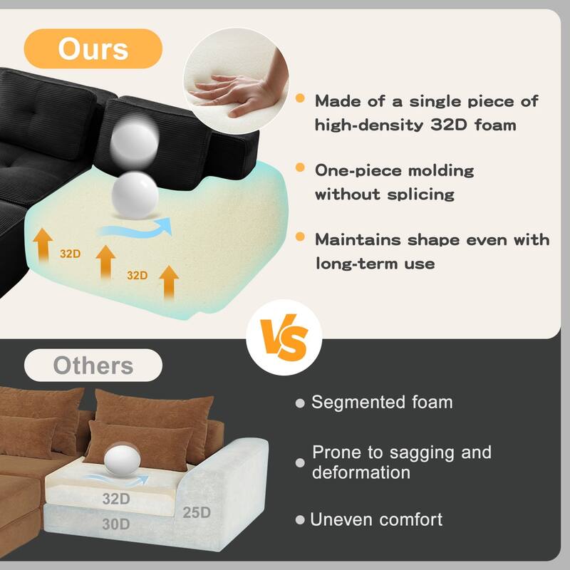 116.1" Corduroy Sectional Sofa with Movable Ottoman