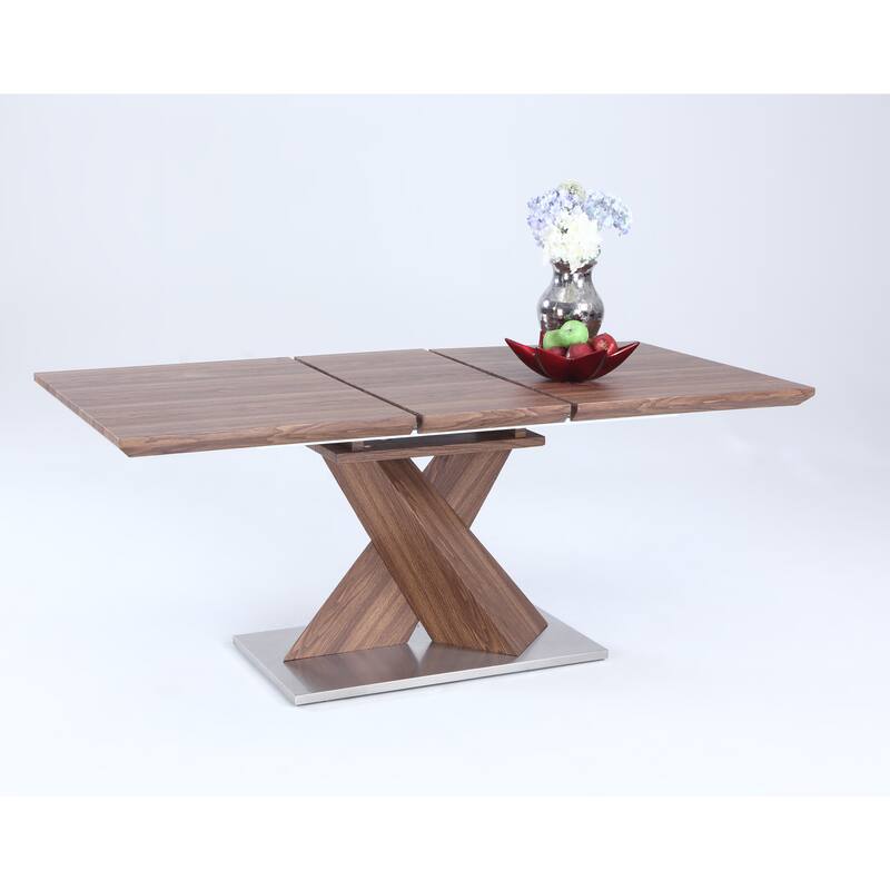 Somette Bethal Chrome-finished Metal and Wood Dining Table - Brown/Chrome - 36"x 56"