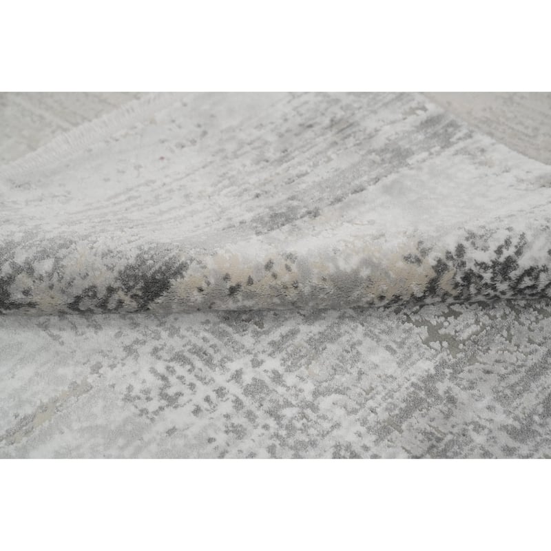 Machine Made Oriental Polyester Carpet Abstract Greys & Charcoal Distressed Area Rug - 7' 5'' X 5' 2''