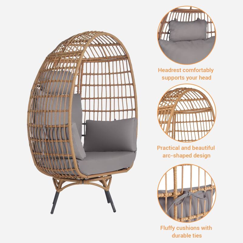SANSTAR Patio Oversized Swivel Brown Wicker Egg Chair with Cushions