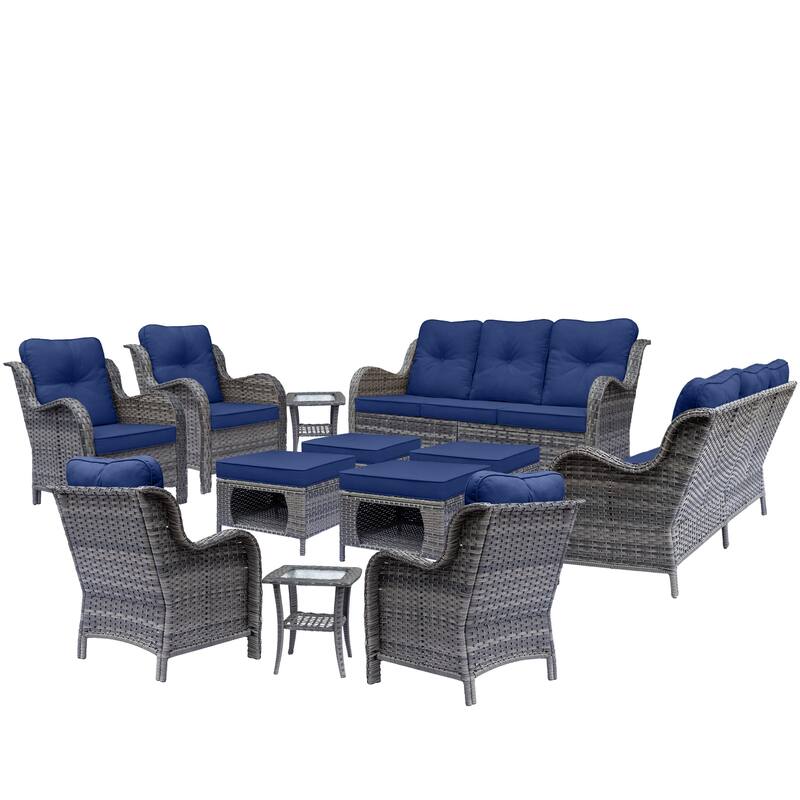 Gray Rattan Wicker High Back Outdoor Patio Furniture Sofa Seating Set