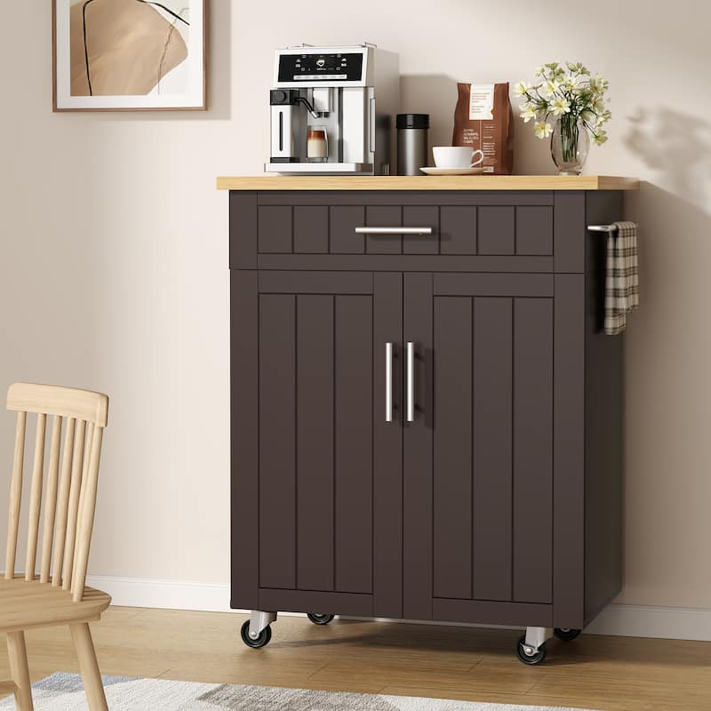 Rolling Kitchen Island with Storage Cabinet & Drawer – Extra Counter Space for Kitchen