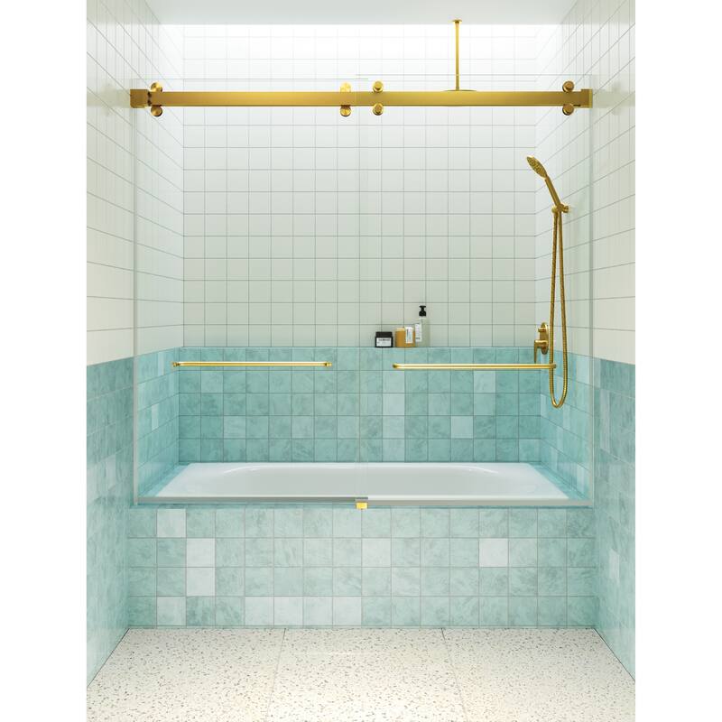 Polaris 60 in. x 66 in. Fully Frameless Glass Sliding Bypass Bathtub Doors with Square Hardware