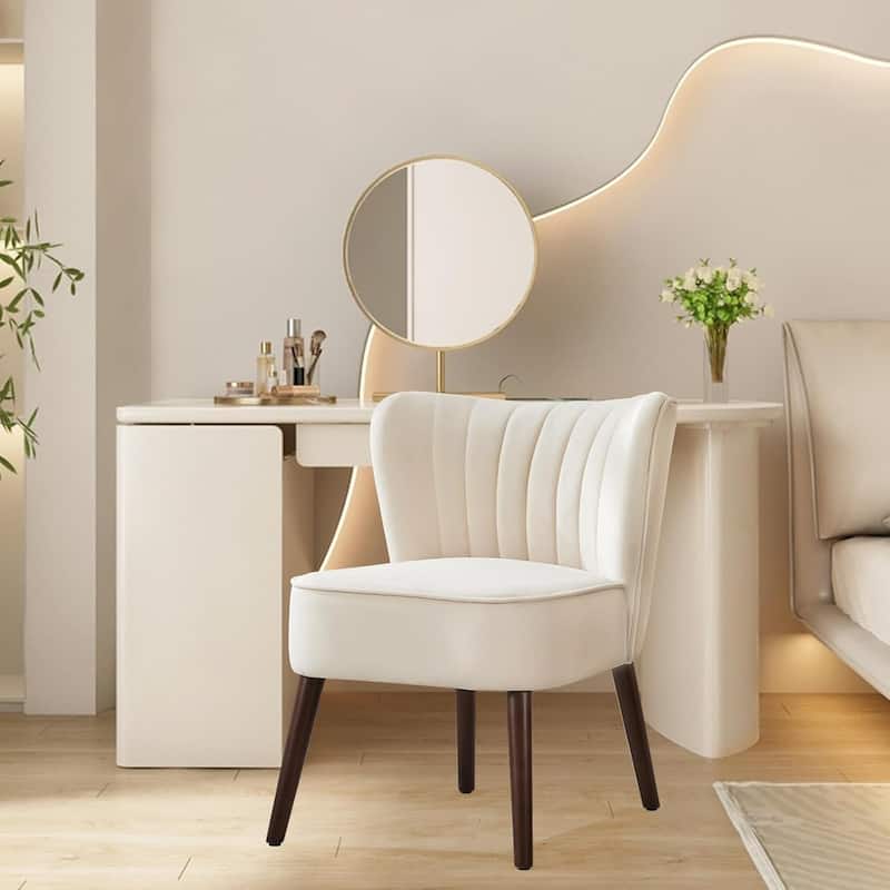 Modern Velvet Accent Chair Set of 2, Soft Upholstered Living Room Chair with Wooden Legs - Beige