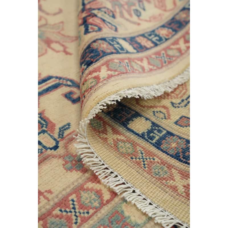 Hand Knotted Oriental 100% Wool Carpet Traditional Geometric Beige & Ivories Kazak Area Rug - 9' 11'' X 8' 2''