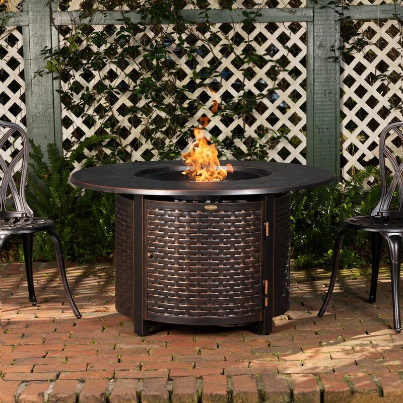 Florence Woven Round Aluminum LPG Fire Pit - N/A